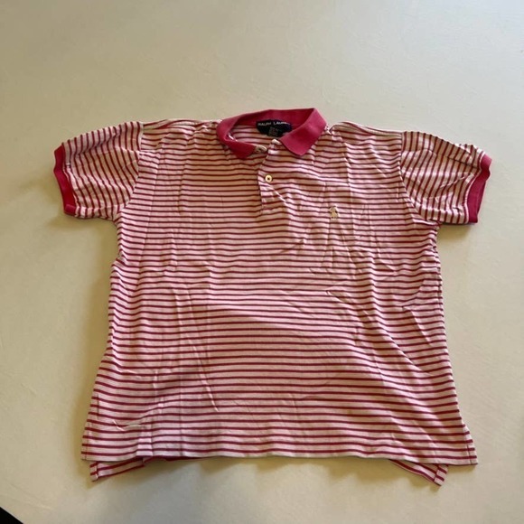 RALPH Lauren Polo Sport Pink light blue striped cotton polo M - Picture 1 of 8